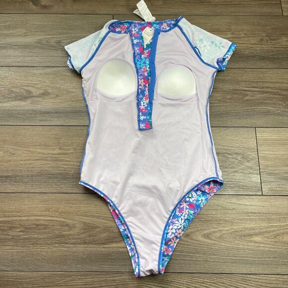 Cupshe Floral Print Front Zip Rashguard One Piece Swimsuit Womens Size Small NEW - Picture 3 of 9